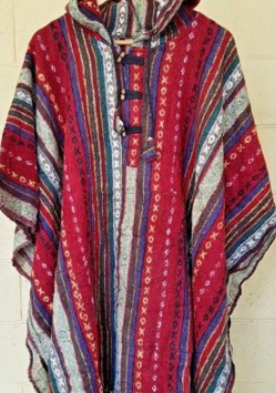 100% Cotton Poncho Winter Boho Festival Hippy Outdoor Gear Surfing Hunting Baja[Red]