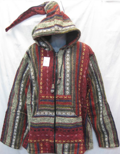 100% COTTON HANDWOVEN NEPALESE JACKET CAMPING HOODIE WINTER WARM WIND CHEATER