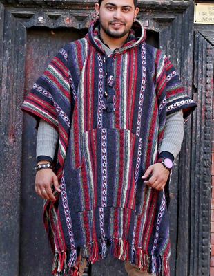100% Cotton Poncho Winter Boho Festival Hippy Outdoor Gear Surfing Hunting Baja[Black & Red]