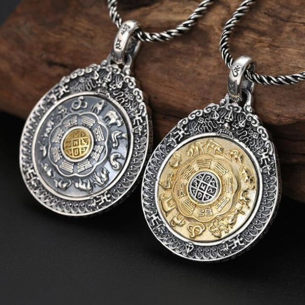 925 Silver Tibetan 12 Year Of Circle Symbols Pendant Necklace Lucky Amulet