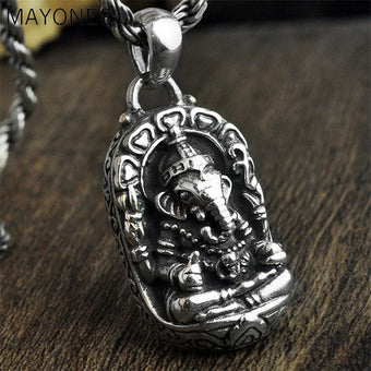 100% 925 Sterling Silver Ganesha Lucky Buddha Pendant Elephant God Amulet