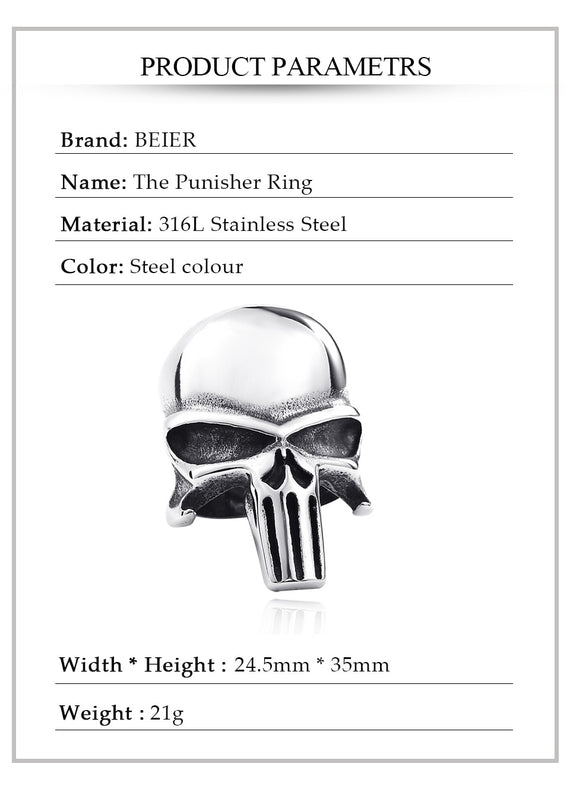 Beier new store 316L Stainless Steel men ring the Punisher skull ring punk biker fashion jewelry BR8-407
