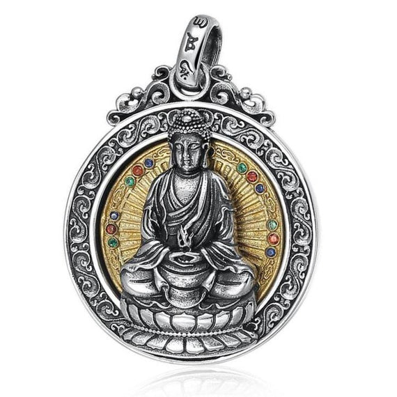 Handcrafted Tibetan 100% 925 Silver Buddha Pendant Good Luck Amulet Locket Necklace