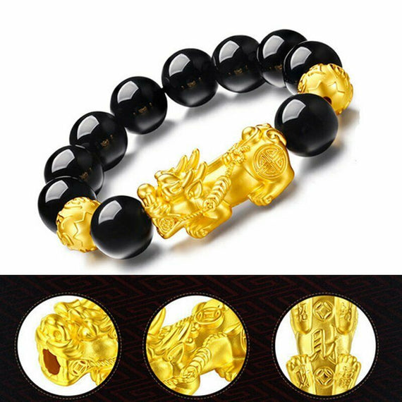 Unisex  Lucky Buddha Obsidian Stone Bead Bracelets  FengShui Pi Xiu  Wristband Wealth Bracelet