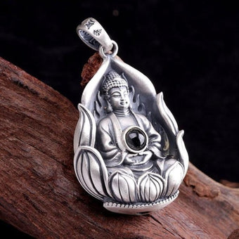999 Silver Buddha Pendant OM Mantra Carved Sutra Locket Necklace