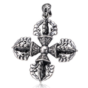 Handcrafted Tibetan 100% 925 Silver Vajra Pendant  Buddhist Dorje Amulet Necklace