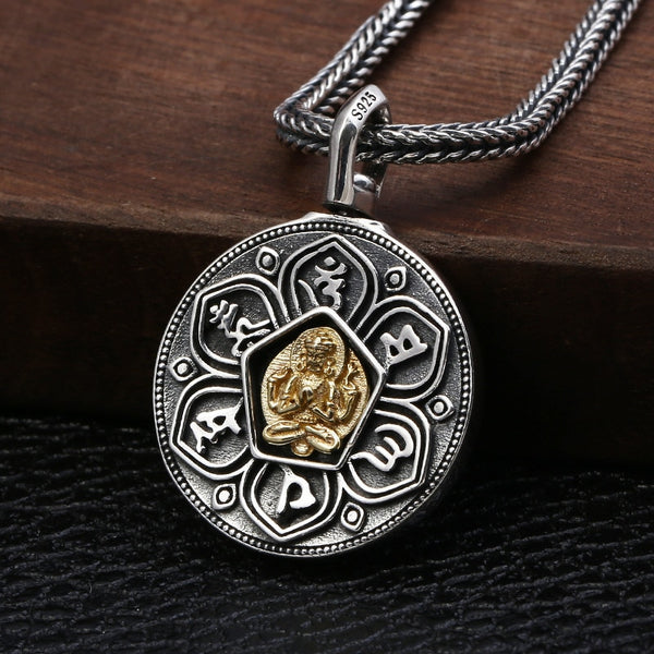925 Silver Lucky Mantra Pendant Thai Silver Six Words Carved OM Locket Buddhist Mantra