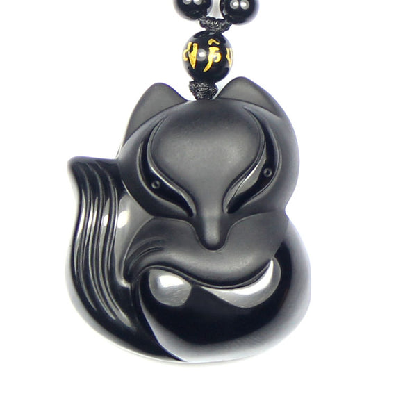 Lucky Fox Black Obsidian Amulet