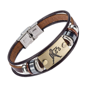Exclusive Leather Bracelet with Zodiac Signs Badge