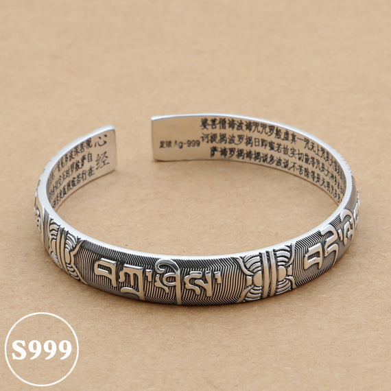Vintage 999 Pure Silver Buddhist Mantra Bangle