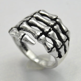Handcrafted Solid Skeleton Hand Finger Ring Naked Bikie Ring