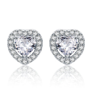 925 Sterling Silver Double Heart Clear CZ Love Stud Earrings for Women