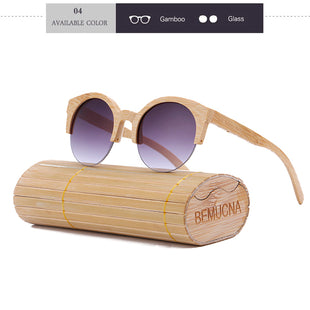 VINTAGE Cat eye Semi rimless bamboo Sunglasses
