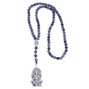 Handmade Tibetan Silver Ganesh Pendant and Agate stones beaded necklace