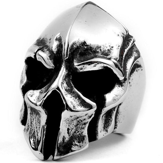 Hand crafted Solid Spartan Mask Stainless Steel Bikie Ring