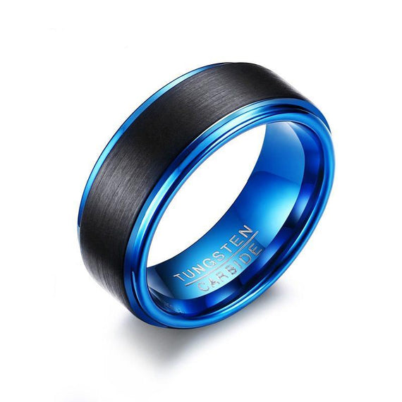 Nitro Blue Tungsten Carbide black matte finished Mens ring