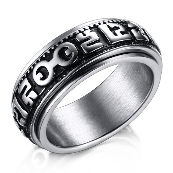 MUST HAVE MENS TIBETAN SPINNING WEDDING RING WITH OM MANTRA CARVED