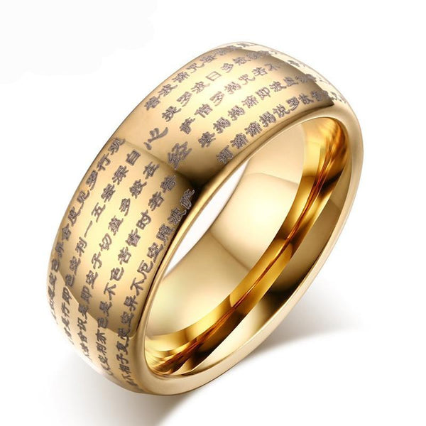 Gold Buddhist Mantra Tungsten Carbide Ring