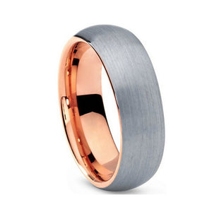 Tungsten Carbide brushed silver and rose gold ring