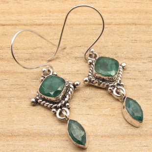 Genuine Faceted Emerald Earring in Silver Setting