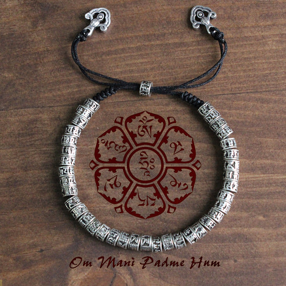 Tibetan Master Handmade Pure Silver Om Mani Padme Hum Beads Bracelet |  Beaded bracelets, Silver bead bracelet, Pure silver