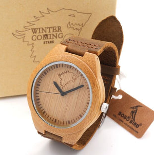 HANDCRAFTED BAMBOO ELK STAMPED BAMBOO QUARTZ WATCH