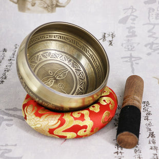 Tibetan Copper Singing Bowl With  Wooden Stick & Brocket Mat