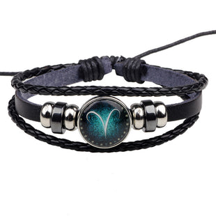 12 Zodiac Horoscope Leather & Hematite Bracelet