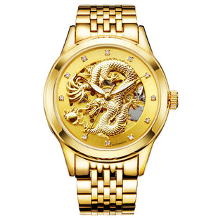 GENUINE LEATHER BAND LUXURY GOLDEN DRAGON AUTOMATIC WATCH