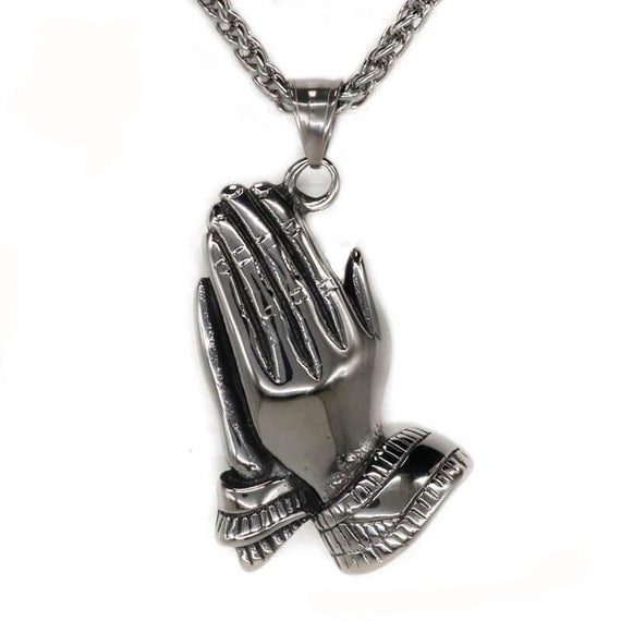 Buddhist Prayer Hand Buddha Pendant Stainless Steel Lucky Necklace