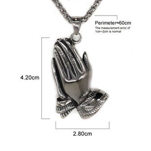 Buddhist Prayer Hand Buddha Pendant Stainless Steel Lucky Necklace