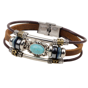 EXCLUSIVE POWER MENS HANDMADE LEATHER BANGLE WITH TIBETAN TURQUOISE