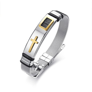 Adjustable Length Cross Prayer Sign  Watch Band Design Stainless Steel  Bracelet