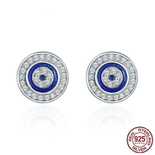 925 Sterling Silver Blue Eye Round Stud Earrings for Women