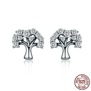 925 Sterling Silver Tree of Life  CZ Stud Earrings for Women