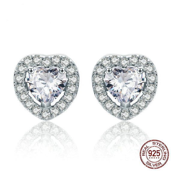 925 Sterling Silver Double Heart Clear CZ Love Stud Earrings for Women