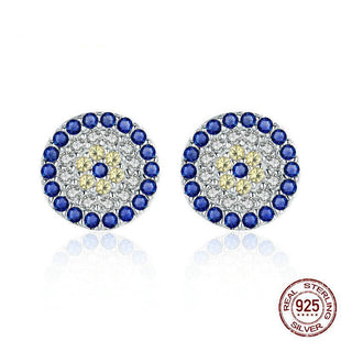 925 Sterling Silver Blue Eyes Clear Cubic Zircon Crystal Stud Earrings for Women