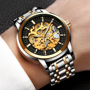 MENS DELUXE SKELETON AUTOMATIC WINDING STAINLESS STEEL WATCH