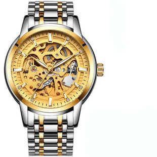 MENS DELUXE SKELETON AUTOMATIC WINDING STAINLESS STEEL WATCH