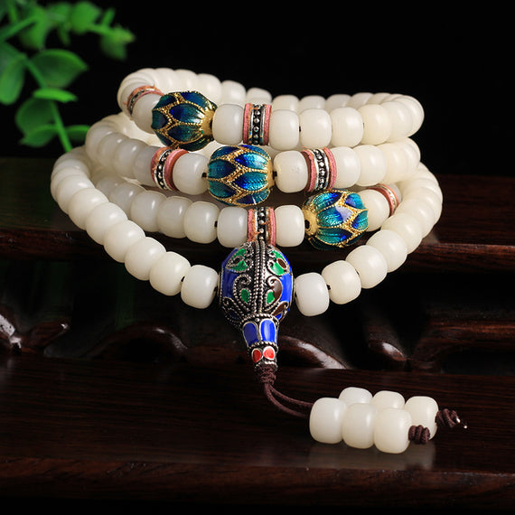 Tibetan White Jade 108 Buddhist Rosary Bracelets
