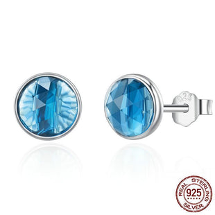 925 Sterling Silver London Blue Crystal Stud Earring