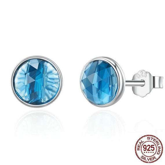 925 Sterling Silver London Blue Crystal Stud Earring