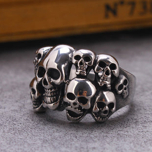 Multi skulls  stainless steel bikie ring