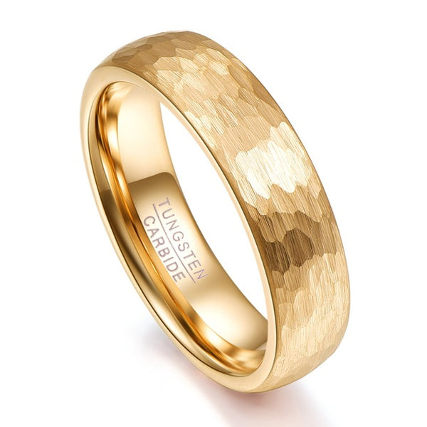 Hand Hammered Tungsten Gold Plated Engagement Unisex Ring