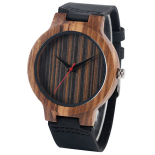 EXOTIC MENS HANDCRAFTED BAMBOO QUARTZ WATCH WITH LEATHER BAND [ 4 VARNT]