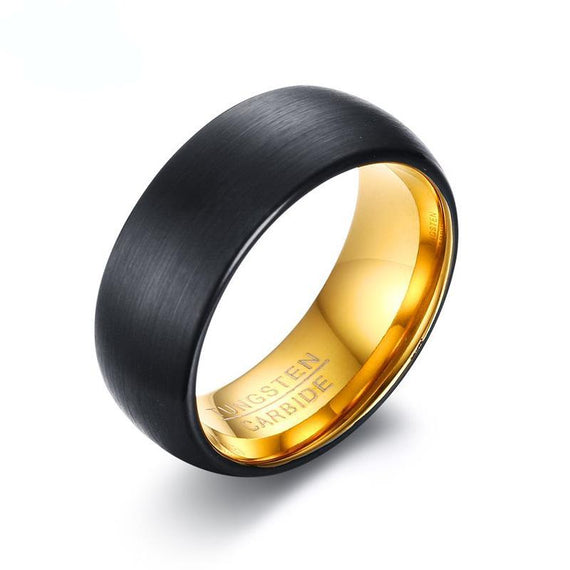 Black Matte Surface Tungsten Carbide Gold plated Rings