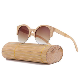 VINTAGE Cat eye Semi rimless bamboo Sunglasses