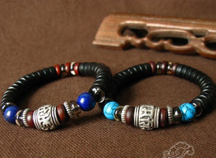 Handmade Tibetan Silver OM Beads Wrist Mala