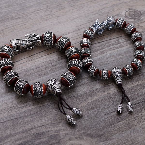 925 Silver Dragon Red Sandalwood Tibetan Bracelet