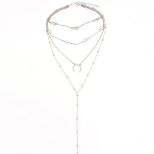Bohemia Elephant Moon Circular Chain Multi Layer Silver Pendant Necklace